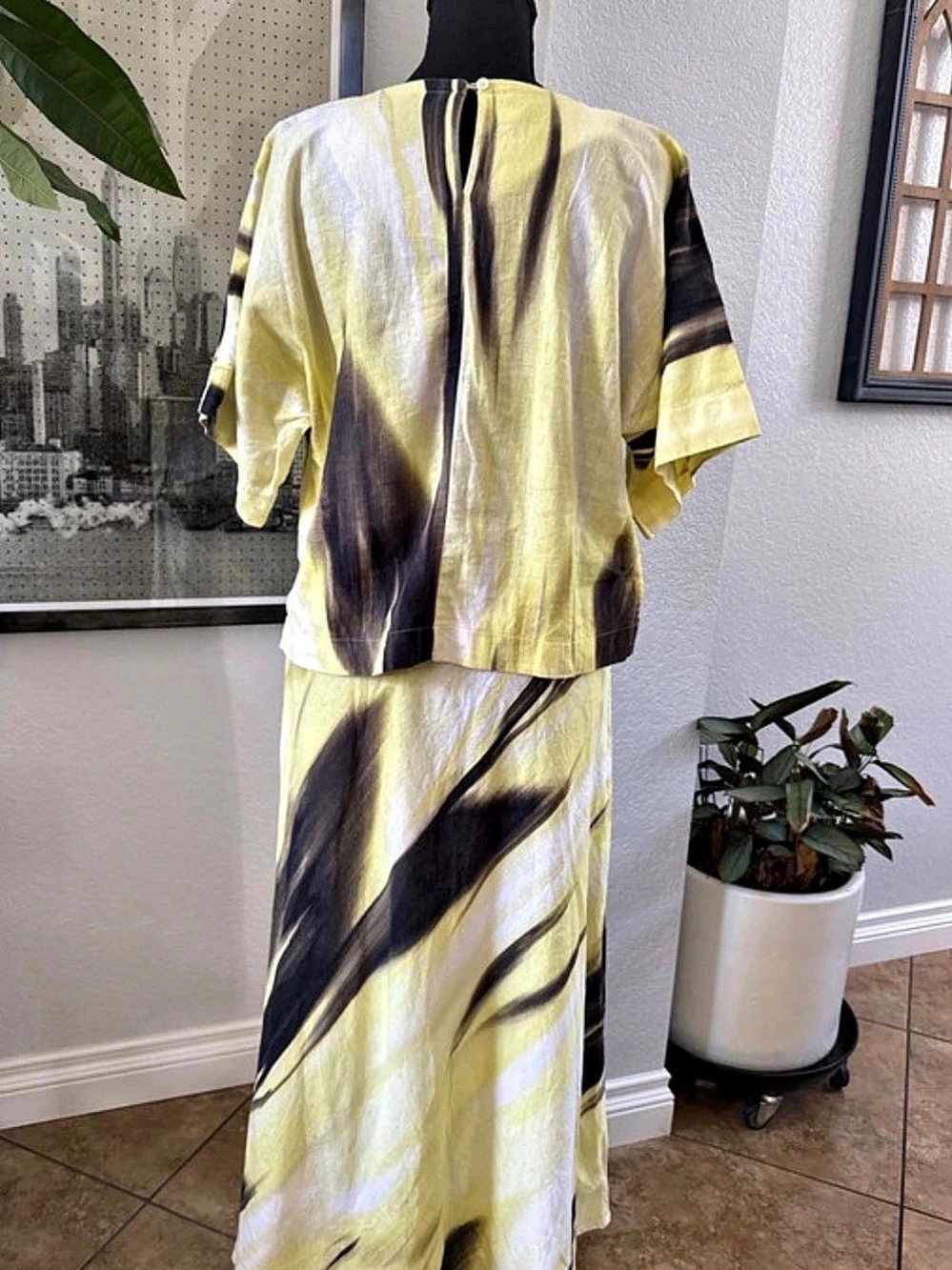 DKNY Abstract Linen Blend Maxi Skirt Set Size Small